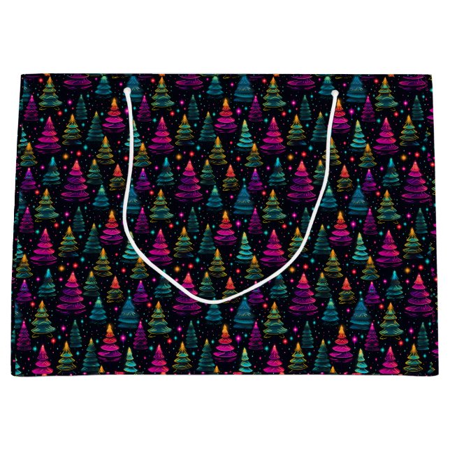 Neon Christmas Trees Large Gift Bag (Front)