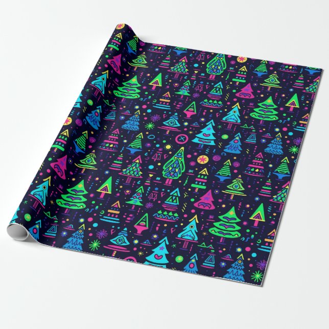 Neon Christmas Tree's Pattern Wrapping Paper (Unrolled)