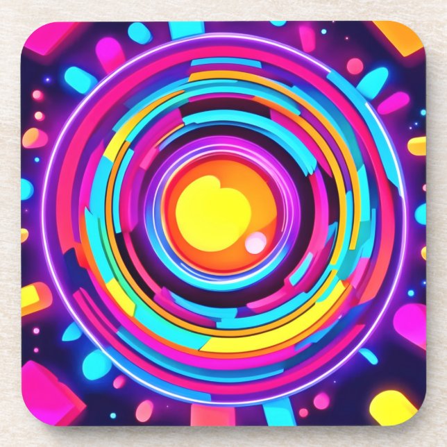 Neon Circle Vortex Pattern Coaster (Front)