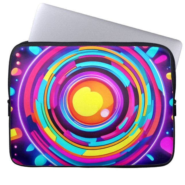 Neon Circle Vortex Pattern Laptop Sleeve (Front)