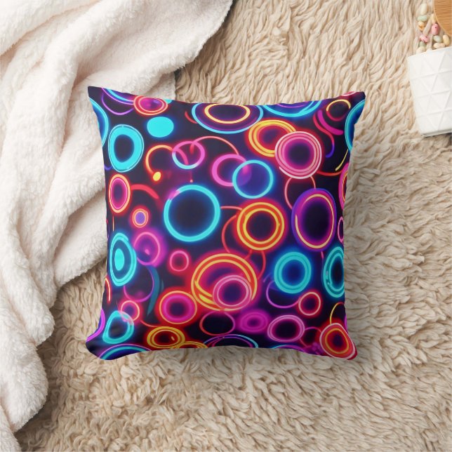 Neon Circles: A Vibrant Visual Feast Cushion (Blanket)