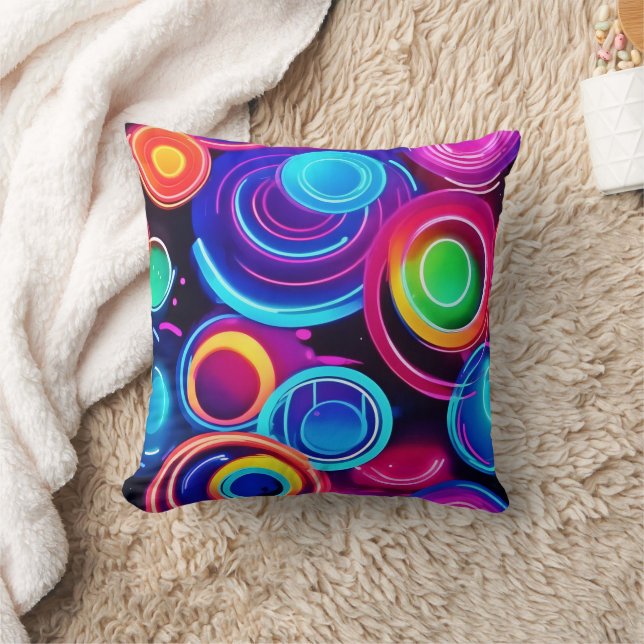 Neon Circles Abstract Art Cushion (Blanket)