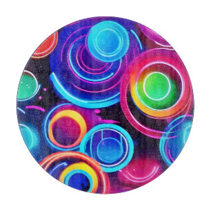 Neon Circles Abstract Art Cutting Board