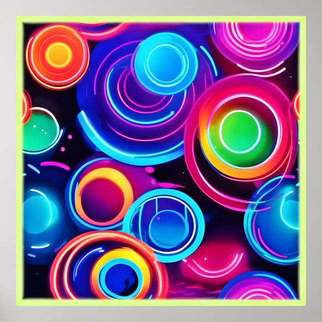 Neon Circles Abstract Art Poster (Front)