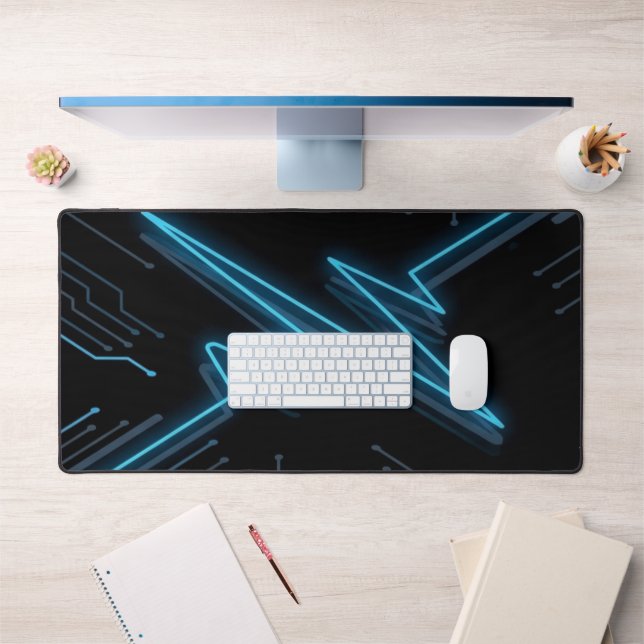 Neon Circuit Pulse Futuristic Gaming Desk Mat (Office 1)