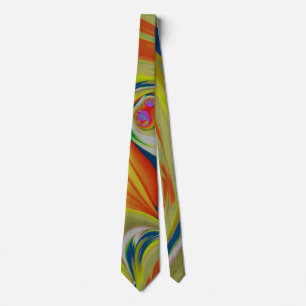 Neon Citrus Colours Painterly Fractal Abstract Tie