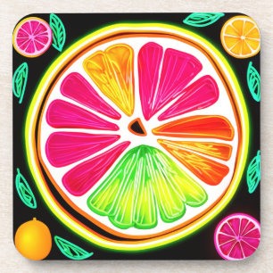 Neon Citrus Fruit Fiesta Coaster