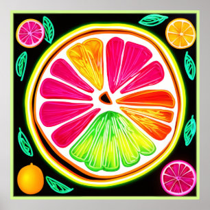 Neon Citrus Fruit Fiesta Poster