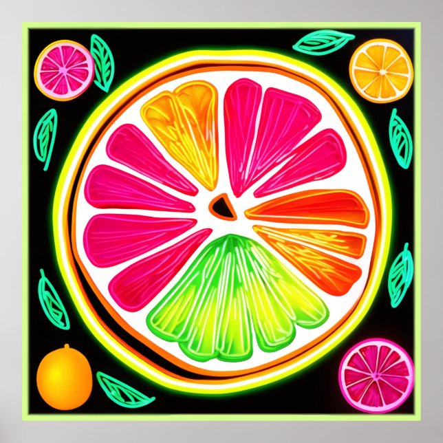 Neon Citrus Fruit Fiesta Poster (Front)
