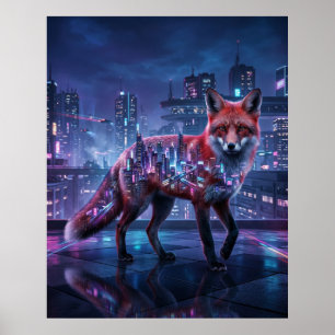 Neon City Fox Mirage Poster