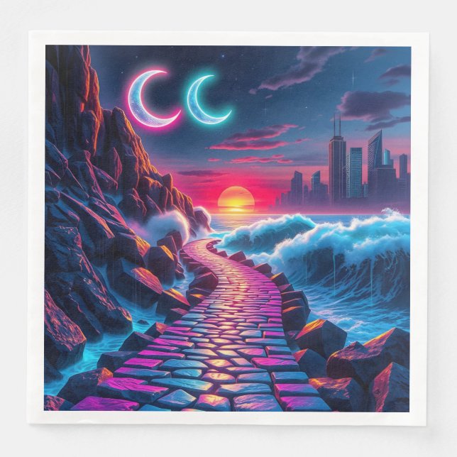 Neon City Skyline Pathway Napkins (Front)