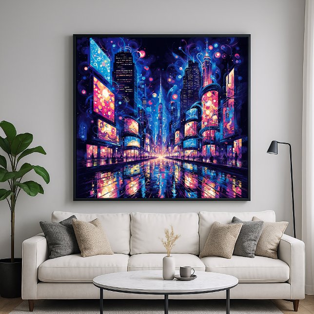 Neon City Street Buzz - Vibrant illustration Style Poster (Creator Uploaded)