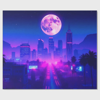 Neon City Synthwave Sunset XL Area Rug Wrapping Paper