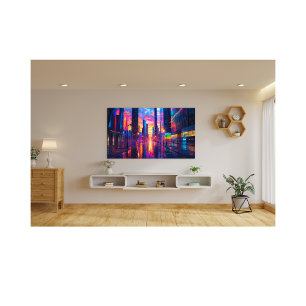 Neon Cityscape at Sunset Futuristic Urban Photo Print