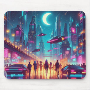 Neon Cityscape Mouse Pad