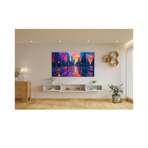 Neon Cityscape Reflections at Sunset Futuristic Photo Print