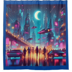 Neon Cityscape Shower Curtain