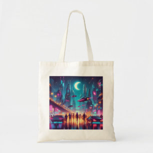 Neon Cityscape Tote Bag