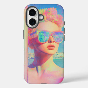 Neon Coastal Beauty with Sunglasses iPhone 16 Case