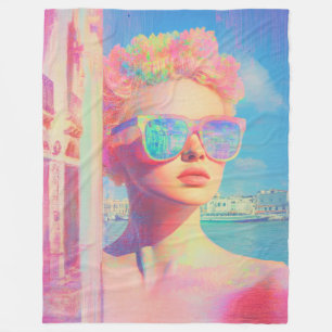 Neon Coastal Beauty with Sunglasses Fleece Blanket
