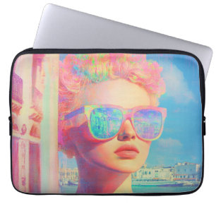 Neon Coastal Beauty with Sunglasses Laptop Sleeve