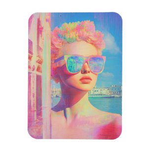 Neon Coastal Beauty with Sunglasses Magnet