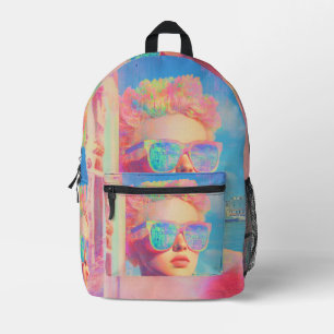 Neon Coastal Beauty with Sunglasses Printed Backpack