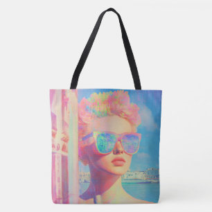 Neon Coastal Beauty with Sunglasses Tote Bag