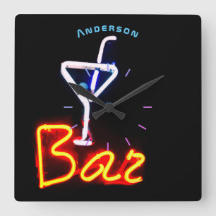 Neon Cocktail Bar Den Mancave Personalised Wall Square Wall Clock