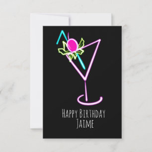 Neon Cocktail Drink Birthday Party Black Card
