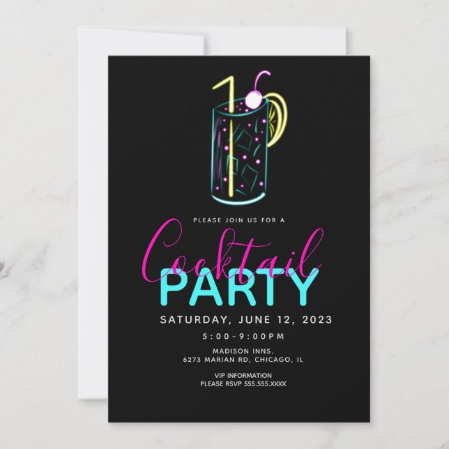 Neon Cocktail Mojito Art Party Invitation (Front)