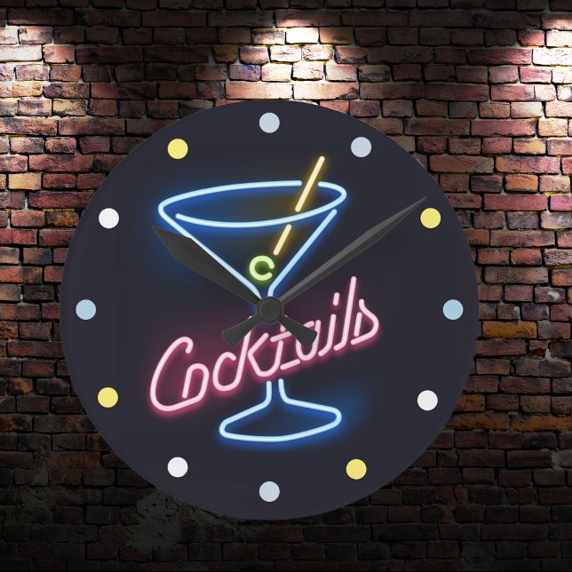 Neon Cocktails Home Bar Decor Den Wall Clock (Creator Uploaded)