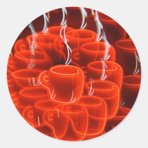 neon coffee cup madness classic round sticker