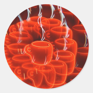 neon coffee cup madness classic round sticker