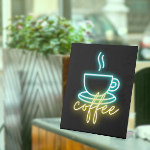 Neon Coffee Symbol & Text Pedestal Sign