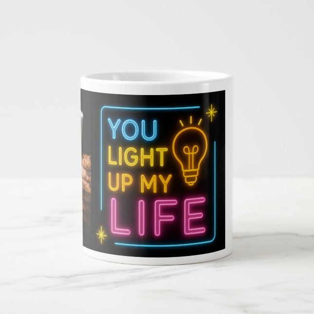 Neon Coffee Vibes | Glowing Typography Black Mug . (Front)