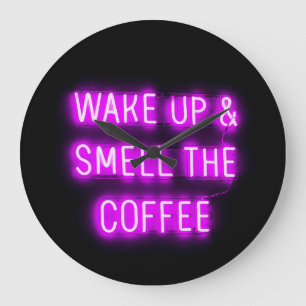 NEON COFFEE WALL CLOCK WAKE UP SMELL COFFEE
