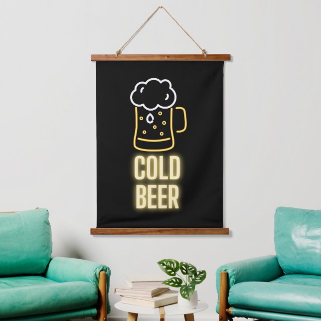 Neon Cold Beer Mug   Hanging Tapestry (Living Room)