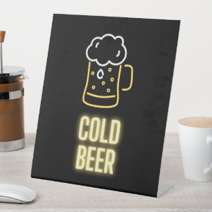 Neon Cold Beer Mug Pedestal Sign