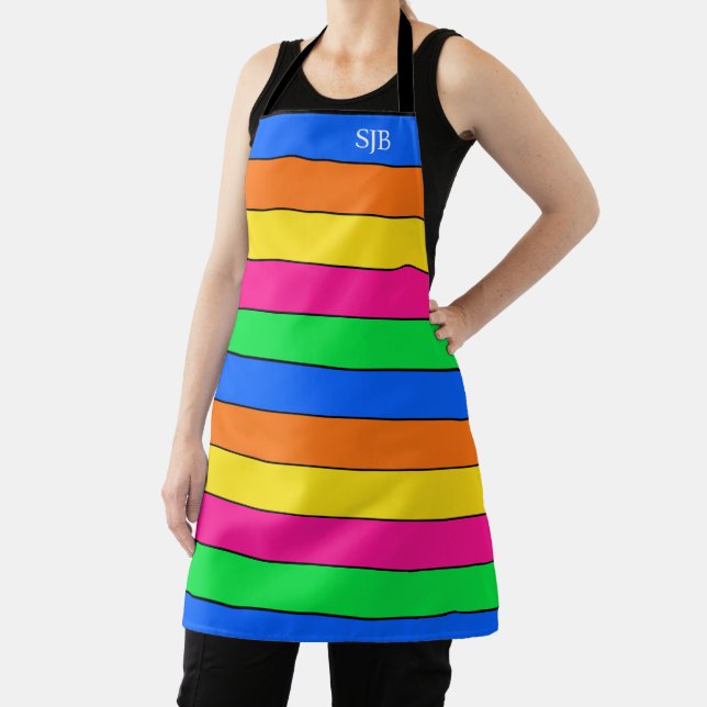 NEON COLOR FLUORESCENT STRIPES MONOGRAM INITIALS APRON (Insitu)