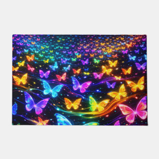 Neon colored butterfly design doormat