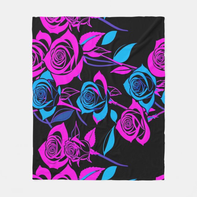 Neon Colored Roses Fleece Blanket (Front)