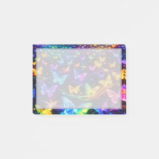 Neon colored sticky note with butterfly motif