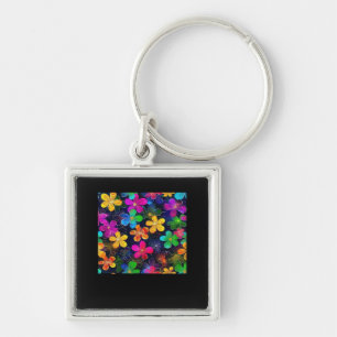 Neon Colorful Pattern - Whimsigoth Cottagecore Blu Key Ring