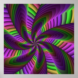 Neon Colors Flash Crazy Colorful Fractal Pattern Poster