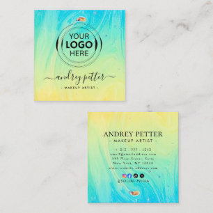 neon colors gemstone opal square business card