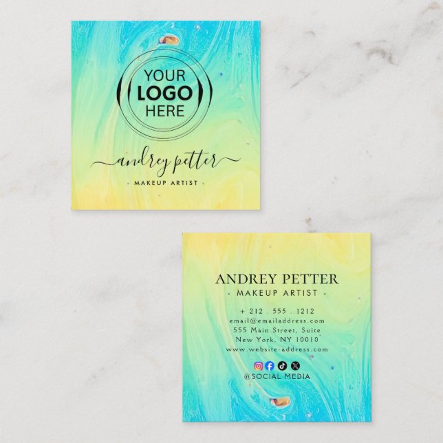 neon colors gemstone opal square business card (Front/Back)