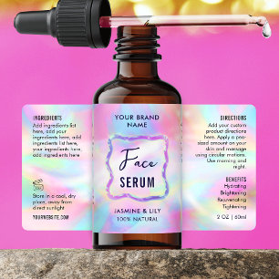 Neon Colors Holographic 2 OZ Dropper Bottle Label