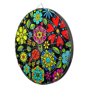 Neon Colors On Black Retro Floral Seamless Pattern Dartboard