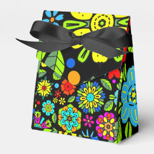 Neon Colors On Black Retro Floral Seamless Pattern Favour Box